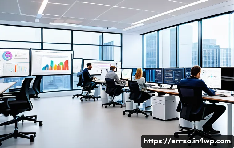 CI CD 파이프라인 구축을 위한 컨설팅 서비스 - A modern software development team collaborating in a bright, open office space, surrounded by multi...