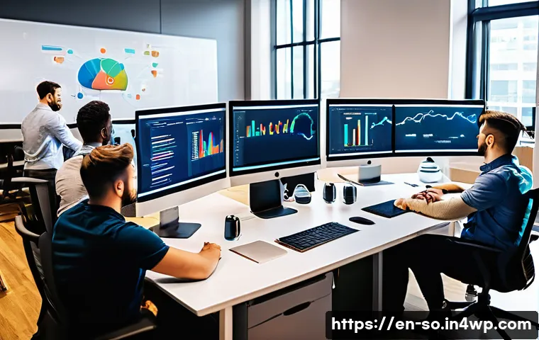 CI CD 파이프라인과 DevOps의 관계 - A modern software development team collaborating in a bright, open office space filled with multiple...