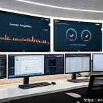 CI CD 파이프라인 구축을 위한 도구 비교 - A modern DevOps team collaborating around multiple computer screens displaying Jenkins pipelines wit...