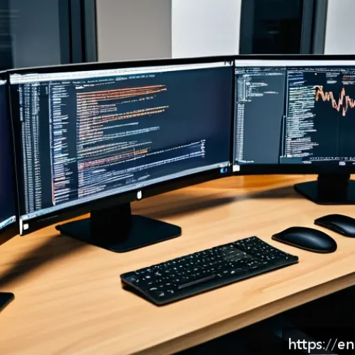 CI CD 파이프라인 구축을 위한 경로 설정 - A modern software developer&rsquo;s workspace showing multiple monitors displaying CI/CD pipeline dashboar...